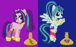 Size: 1280x796 | Tagged: safe, artist:3d4d, aria blaze, sonata dusk, earth pony, genie, pegasus, pony, g4, bracelet, choker, equestria girls ponified, jewelry, ponified