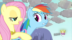 Size: 1280x720 | Tagged: safe, screencap, fluttershy, rainbow dash, g4, magical mystery cure, my little pony: friendship is magic, bedroom eyes, not what it looks like, out of context