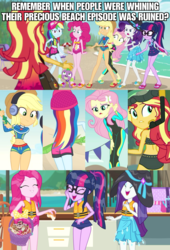Size: 2043x3011 | Tagged: safe, edit, screencap, applejack, fluttershy, pinkie pie, rainbow dash, rarity, sci-twi, spike, spike the regular dog, sunset shimmer, twilight sparkle, dog, aww... baby turtles, equestria girls, equestria girls series, forgotten friendship, g4, lost and found, the salty sails, too hot to handle, unsolved selfie mysteries, adorasexy, applejack's beach shorts swimsuit, applejack's hat, beach, beach shorts swimsuit, belly button, bikini, cap, clothes, cowboy hat, cropped, cute, dive mask, feet, female, geode of fauna, geode of shielding, geode of sugar bombs, geode of super speed, geode of super strength, geode of telekinesis, hat, headphones, high res, hilarious in hindsight, hips, humane five, humane seven, humane six, image macro, jackabetes, looking back, magical geodes, meme, midriff, rainbutt dash, rear view, sandals, sexy, shimmerbetes, shorts, shovel, shyabetes, snorkel, sports bra, sports shorts, sun hat, sunset shimmer's beach shorts swimsuit, swimming trunks, swimsuit, thighs, wet hair, wetsuit