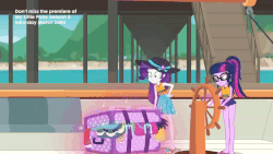 Size: 800x450 | Tagged: safe, screencap, rarity, sci-twi, twilight sparkle, equestria girls, equestria girls series, g4, the salty sails, animated, clothes, feet, female, flip-flops, geode of telekinesis, glasses, hat, lifejacket, ponytail, reversed, sandals, sarong, sun hat, swimsuit