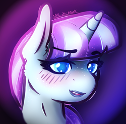 Size: 657x647 | Tagged: safe, artist:aaa-its-spook, twilight velvet, pony, unicorn, g4, blushing, bust, cute, eyeshadow, female, lipstick, makeup, mom, solo, sparkles