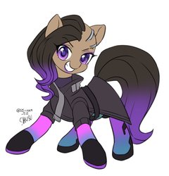 Size: 1004x1046 | Tagged: safe, artist:shusu, earth pony, pony, clothes, female, looking at you, mare, overwatch, ponified, simple background, solo, sombra (overwatch), white background