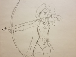 Size: 4032x3024 | Tagged: safe, artist:dj-black-n-white, oc, oc only, oc:venus, satyr, archery, armpits, arrow, bow (weapon), cape, clothes, leotard, midriff, offspring, parent:oc:anon, parent:princess cadance, traditional art