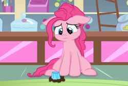 Size: 1011x685 | Tagged: safe, artist:heir-of-rick, artist:slb94, pinkie pie, earth pony, pony, g4, cupcake, female, floppy ears, food, sad, solo