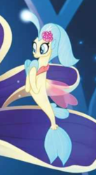Size: 332x608 | Tagged: safe, screencap, princess skystar, seapony (g4), g4, my little pony: the movie, blue mane, blue tail, bubble, clapping, clothes, colored pupils, coral, crepuscular rays, cropped, cute, dorsal fin, eyeshadow, female, fin, fin wings, fins, fish tail, floppy ears, flower, flower in hair, flowing mane, flowing tail, glowing, jewelry, laughing, makeup, necklace, ocean, one small thing, open mouth, open smile, pearl necklace, regalia, scales, seaquestria, seashell necklace, see-through, smiling, solo, swimming, tail, throne, throne room, underwater, water, wings