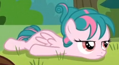 Size: 234x128 | Tagged: safe, screencap, tulip swirl, pegasus, pony, g4, marks and recreation, cropped, female, filly, lying down, picture for breezies, prone, solo, sploot, tired