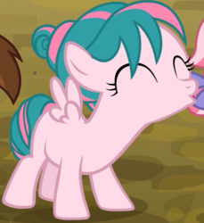 Size: 582x636 | Tagged: safe, screencap, kettle corn, tulip swirl, pegasus, pony, g4, marks and recreation, cropped, eyes closed, female, filly, solo focus