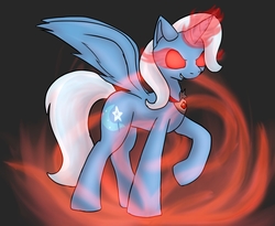 Size: 847x696 | Tagged: safe, artist:puppyhowler, trixie, alicorn, pony, g4, alicorn amulet, alicornified, dark background, female, race swap, raised hoof, red eyes, red eyes take warning, solo, trixiecorn, xk-class end-of-the-world scenario