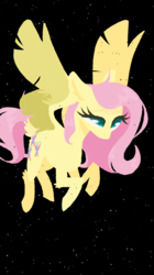 Size: 719x1280 | Tagged: safe, artist:missycreates, part of a set, fluttershy, pegasus, pony, g4, black background, colored pupils, female, flying, lineless, mare, simple background, solo, tail feathers