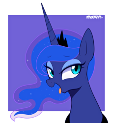 Size: 2897x3145 | Tagged: safe, artist:maren, princess luna, alicorn, pony, g4, ahegao, crown, female, high res, jewelry, looking at you, open mouth, regalia, solo, tongue out