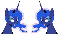 Size: 5500x3145 | Tagged: safe, artist:maren, princess luna, alicorn, pony, g4, crown, female, jewelry, looking at you, mare, regalia, simple background, tongue out, white background