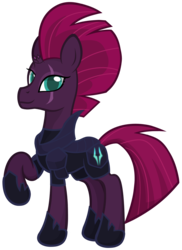 Size: 1379x1896 | Tagged: safe, artist:comfydove, tempest shadow, pony, g4, my little pony: the movie, armor, broken horn, eye scar, female, horn, looking at you, mare, pretty pretty tempest, raised hoof, scar, simple background, smiling, solo, transparent background