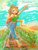 Size: 600x800 | Tagged: safe, artist:osawari64, applejack, equestria girls, g4, applejack's hat, backpack, boots, breasts, busty applejack, clothes, cowboy hat, farm, flower, hat, jeans, looking at you, one eye closed, pants, peace sign, shoes, tank top, wink