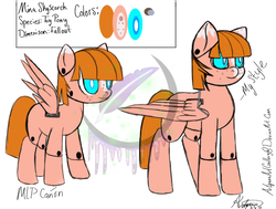 Size: 1255x948 | Tagged: safe, artist:artyanasartgallery, oc, oc only, oc:mina skyscorch, original species, pegasus, pony, toy pony, fallout equestria, female, mare, showcase, solo, watermark