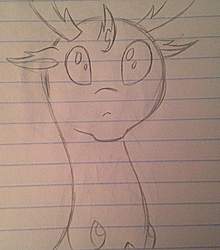 Size: 902x1024 | Tagged: safe, artist:pixelberry, thorax, changedling, changeling, g4, comic, crossover, king thorax, lined paper, male, monochrome, solo, steven universe, traditional art
