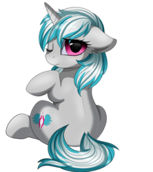 Size: 2030x2286 | Tagged: safe, artist:pridark, oc, oc only, oc:windshear, pony, unicorn, commission, high res, looking at you, looking back, one eye closed, sad, simple background, solo, transparent background