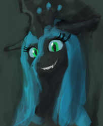 Size: 1280x1578 | Tagged: safe, anonymous artist, queen chrysalis, changeling, changeling queen, g4, 30 minute art challenge, bust, crown, female, jewelry, portrait, regalia, smiling, solo