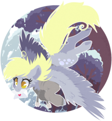 Size: 1002x1084 | Tagged: dead source, safe, artist:tay-niko-yanuciq, derpy hooves, pegasus, pony, g4, clothes, female, fluffy, flying, hoodie, icon, letter, mare, mouth hold, solo, tree