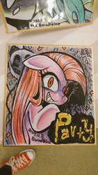 Size: 576x1024 | Tagged: safe, artist:akira bano, pinkie pie, earth pony, pony, g4, converse, evil smile, female, grin, mare, pinkamena diane pie, shoes, smiling, solo, traditional art