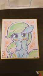 Size: 576x1024 | Tagged: safe, artist:akira bano, oc, oc only, earth pony, pony, blushing, female, mare, smiling, solo, traditional art