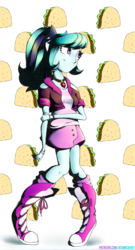 Size: 1080x2000 | Tagged: safe, artist:atomic8497, sonata dusk, equestria girls, g4, boots, clothes, female, food, ponytail, shoes, skirt, socks, solo, taco, that girl sure loves tacos