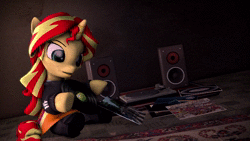 Size: 1920x1080 | Tagged: safe, artist:imafutureguitarhero, sunset shimmer, equestria girls, g4, 3d, abbey road, adidas, album cover, alternate hairstyle, animated, boots, carpet, clothes, cute, deep purple, dress, female, floppy ears, freckles, hipgnosis, hoodie, let it be, loop, music, no sound, open mouth, peppered bacon, pink floyd, queen (band), raised eyebrow, record, record player, rug, shimmerbetes, shoes, sitting, solo, source filmmaker, speaker, the beatles, the dark side of the moon, tracksuit, wallpaper, wallpaper engine, webm