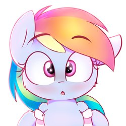 Size: 2500x2500 | Tagged: safe, artist:heavymetalbronyyeah, rainbow dash, pony, g4, :o, blushing, bust, clothes, cute, dashabetes, female, high res, open mouth, simple background, socks, solo, striped socks, surprised, white background