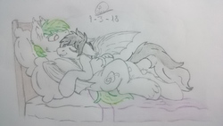 Size: 3840x2160 | Tagged: artist needed, safe, artist:skipper arias, oc, oc:skipper arias, bat pony, bat pony oc, high res, love, oc x oc, shipping, sketch, traditional art