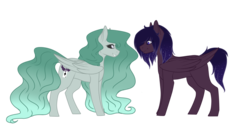 Size: 1024x535 | Tagged: safe, artist:kimyowolf, oc, oc only, oc:eclipse star, oc:memorie, pegasus, pony, black sclera, female, mare, simple background, transparent background