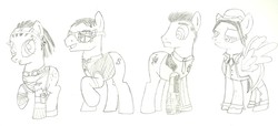 Size: 2952x1341 | Tagged: safe, artist:general5, cyborg, earth pony, pegasus, pony, borderlands, crossover, female, fiona, glasses, hat, male, mare, ponified, rhys, sasha, sketch, stallion, tales from the borderlands, traditional art, vaughn