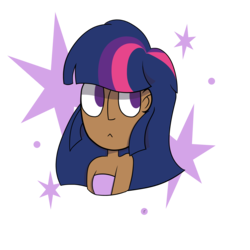 Size: 8267x8267 | Tagged: safe, artist:rainelathepegasus00, twilight sparkle, human, g4, absurd resolution, alternate hairstyle, bust, dark skin, female, humanized, simple background, solo, transparent background