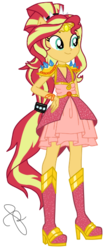 Size: 243x565 | Tagged: safe, artist:ilaria122, part of a set, sunset shimmer, equestria girls, g4, alternate hairstyle, boots, clothes, dress, element of empathy, geode of empathy, guardian, hand on hip, high heel boots, ponied up, shoes, simple background, smiling, transparent background
