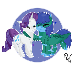 Size: 1024x887 | Tagged: safe, artist:poowndraww, rarity, oc, oc:flashy, pegasus, pony, unicorn, g4, female, hug, mare, winghug