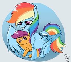 Size: 1024x888 | Tagged: safe, artist:poowndraww, rainbow dash, scootaloo, pegasus, pony, g4, duo, female, filly, mare