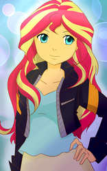 Size: 2400x3840 | Tagged: safe, artist:lilapudelpony, sunset shimmer, equestria girls, g4, clothes, female, high res, jacket, leather jacket, looking at you, smiling, solo