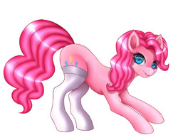 Size: 1000x789 | Tagged: safe, artist:pink-pinktooth, pinkie pie, earth pony, pony, g4, clothes, female, looking at you, mare, simple background, smiling, solo, stockings, thigh highs, white background