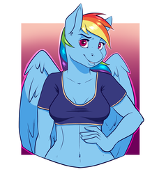 Size: 1748x1918 | Tagged: safe, artist:dunnowhattowrite, rainbow dash, pegasus, anthro, g4, belly button, female, mare, solo