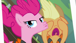 Size: 1280x720 | Tagged: safe, screencap, applejack, pinkie pie, pony, g4, pinkie apple pie, duckface, duo, photo