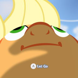 Size: 1360x1360 | Tagged: safe, artist:badumsquish, derpibooru exclusive, applejack, earth pony, pony, g4, female, let go, low angle, mare, meme, parody, perspective, ponified, shadow, solo, the legend of zelda, the legend of zelda: the wind waker