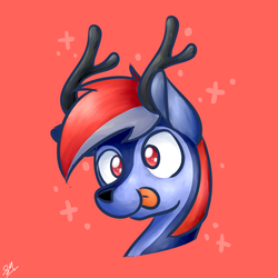 Size: 1024x1024 | Tagged: safe, artist:sugar morning, oc, oc only, oc:gloom plus, deer, pony, antlers, bust, commission, cute, deer oc, goofy, male, portrait, simple background, solo, stallion, tongue out