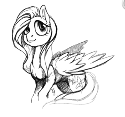 Size: 786x739 | Tagged: safe, artist:skrapbox, fluttershy, pegasus, pony, g4, female, looking away, looking up, mare, monochrome, sketch, solo, spread wings, wings
