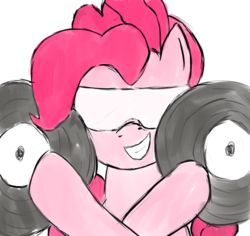 Size: 2000x1890 | Tagged: safe, artist:eysoart, pinkie pie, earth pony, pony, g4, 30 minute art challenge, female, grin, record, smiling, solo, sunglasses