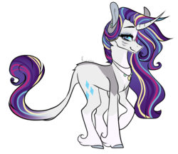Size: 1714x1481 | Tagged: safe, artist:skimea, rarity, classical unicorn, pony, unicorn, g4, alternate design, cloven hooves, curved horn, female, horn, leonine tail, looking at you, simple background, smiling, solo, transparent background, unshorn fetlocks