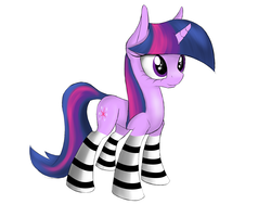 Size: 2400x1800 | Tagged: safe, artist:kapitanazot, twilight sparkle, pony, unicorn, g4, clothes, female, mare, simple background, socks, solo, striped socks, unicorn twilight, white background