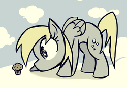Size: 600x417 | Tagged: safe, artist:undead-niklos, derpy hooves, pegasus, pony, g4, female, food, muffin, solo