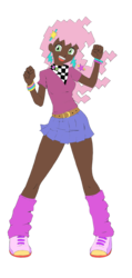 Size: 1433x3000 | Tagged: safe, artist:icicle-niceicle-1517, artist:johnjoseco, cheerilee, human, g4, 80s, 80s cheerilee, alternate hairstyle, belt, bracelet, braces, cheeribetes, clothes, colored, converse, cute, dark skin, ear piercing, earring, female, humanized, jewelry, leg warmers, miniskirt, open mouth, piercing, pleated skirt, shoes, simple background, skirt, solo, thighs, transparent background