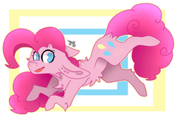 Size: 2350x1550 | Tagged: safe, artist:toonbites, pinkie pie, earth pony, pony, g4, abstract background, chest fluff, cute, female, floppy ears, leaping, mare, no pupils, simple background, solo, transparent background