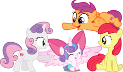 Size: 10000x5894 | Tagged: safe, artist:gurugrendo, artist:hendro107, artist:iknowpony, artist:jeatz-axl, artist:overdriv3n, edit, editor:slayerbvc, vector edit, apple bloom, princess flurry heart, scootaloo, sweetie belle, alicorn, earth pony, pegasus, pony, unicorn, g4, absurd resolution, accessory swap, adorabloom, apple bloom's bow, baby, baby pony, bow, cloth diaper, cooing, cute, cutealoo, cutie mark, cutie mark crusaders, diaper, diasweetes, female, filly, flurrybetes, fluttering, foal, hair bow, happy, safety pin, simple background, sitting, the cmc's cutie marks, transparent background, vector