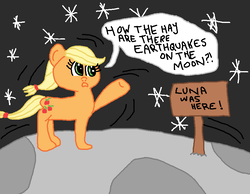 Size: 860x668 | Tagged: safe, artist:nightshadowmlp, applejack, earth pony, pony, g4, female, mare, moon, sign, solo, stars, text