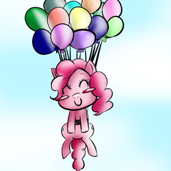 Size: 1000x1000 | Tagged: safe, artist:kibarockz79, pinkie pie, earth pony, pony, g4, balloon, female, floating, solo, then watch her balloons lift her up to the sky